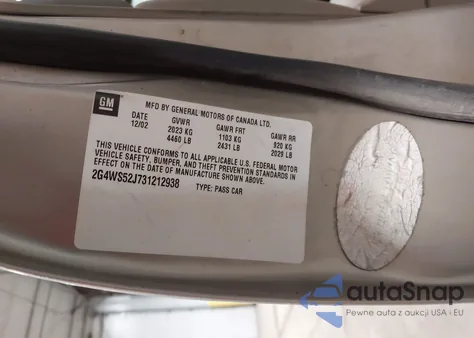 2003 Buick Century from USA, damaged, VIN 2D4WS52J731212938